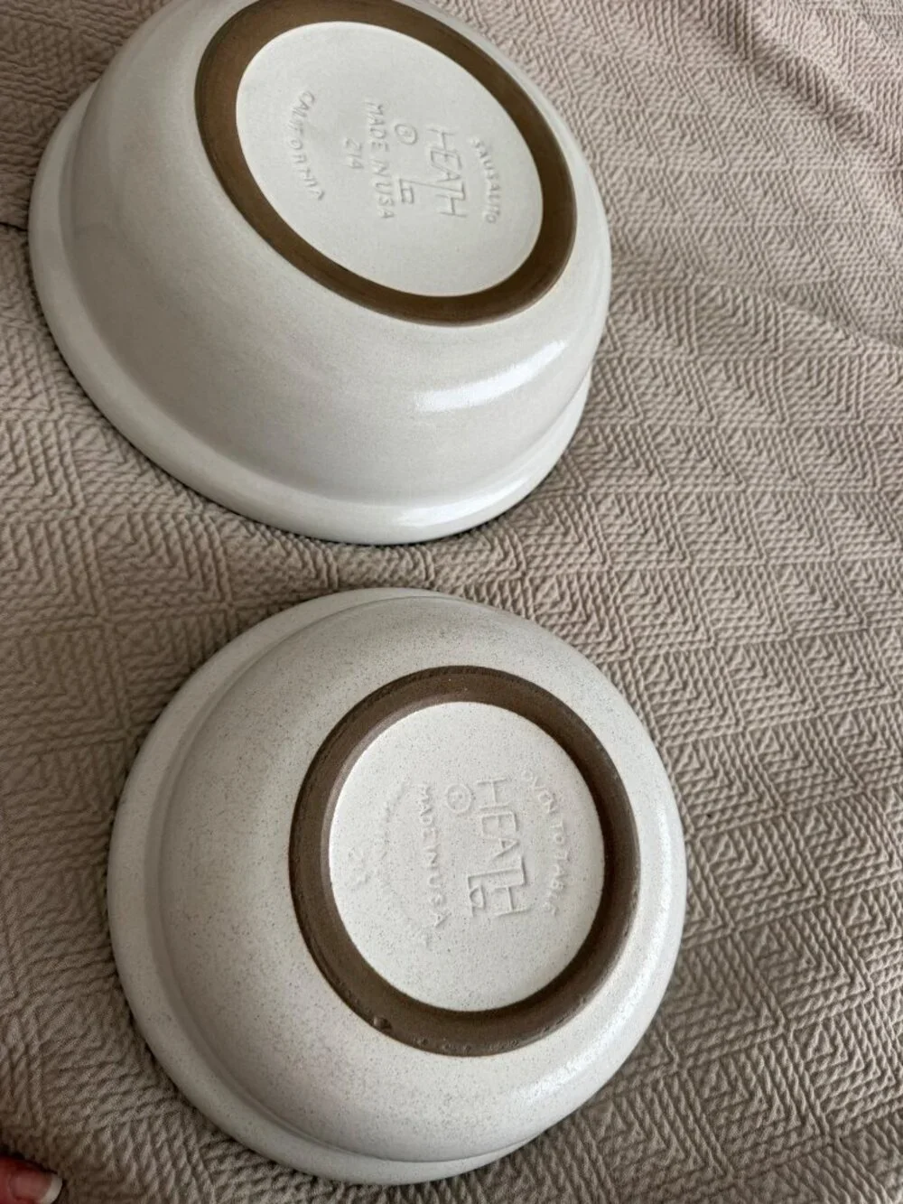 Heath Ceramics Set of 2 Serving Bowl Cream Brown Handmade Stoneware USA